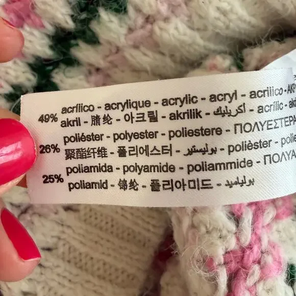 ZARA Crochet Knit Cropped Pastel Short Sleeve Sweater In Cream Pink Size Small - Picture 10 of 10